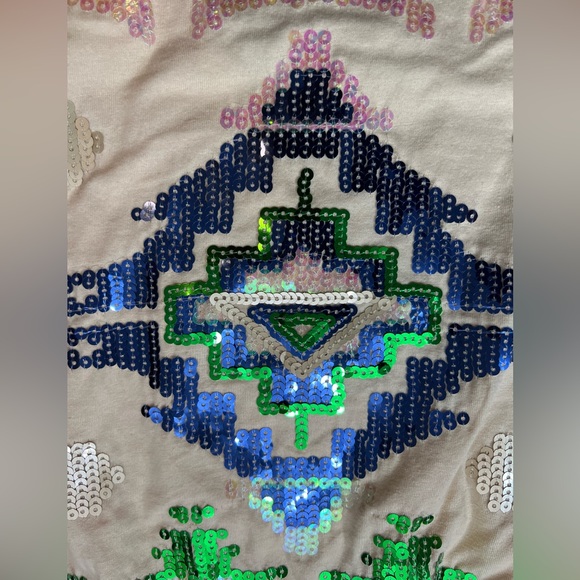 Tribal Aztec Festival Print Sequin Mini Lined Skirt Size Medium - Picture 3 of 9